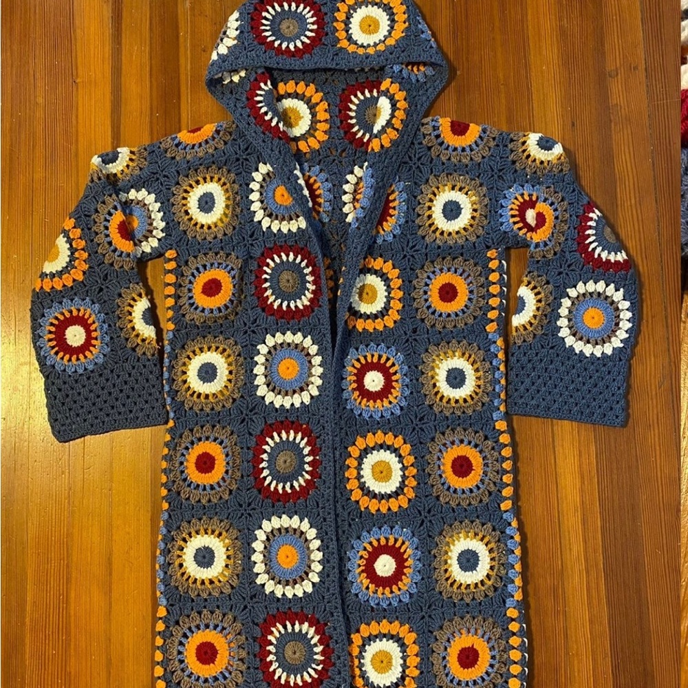 Beautiful crocheted jacket cardigan with hood.